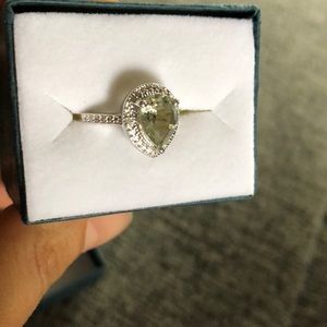 Green Amethyst & Diamond Ring